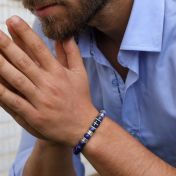 Black Silver Cross Men Name Bracelet with Lapis Lazuli Stones
