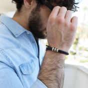 Men Name Bracelet in Brown Leather and  up to 7 engravings of your choice
