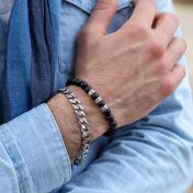 Men's Chain Bracelet in 925 Sterling Silver layered with beaded bracelet