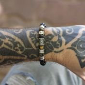 Compass Men Name Bracelet with Green Tiger Eye Stones

