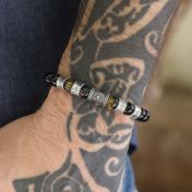 Compass Charm on Men's Bracelet made of Green Tiger Eye Stones 
