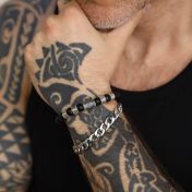 Compass Men Name Bracelet with Black Onyx Stones