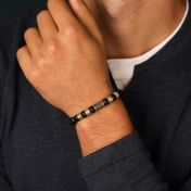 Compass Men Name Bracelet with Black Onyx Stones - Vintage Yellow