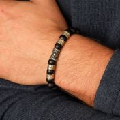Compass Men Name Bracelet with Black Onyx Stones - Vintage Yellow
