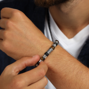 Men Engraved Bracelet with Green Tiger Eye Stones
