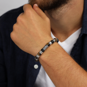 Compass Men Name Bracelet with Tiger Eye Stones - Green Stones
