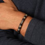 Cross Men Name Bracelet With Black Onyx Stones - Vintage Yellow