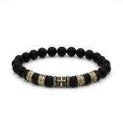 Cross Men Name Bracelet With Black Onyx Stones - Vintage Yellow