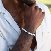 Cross Men Name Bracelet with Howlite Stones