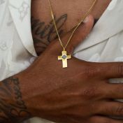 Cross Necklace with Nano Bible for Men - 18K Gold Plated