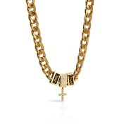 Crystal Cross Cuban Link Chain with Names - 18K Gold Plated