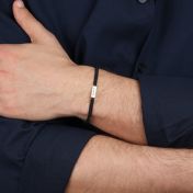Engraved Bar Bracelet for Men - black string