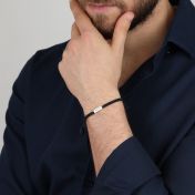 Engraved Bar Bracelet for Men - black string