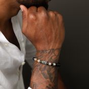 Family Tree Men Name Bracelet with Green Tiger Eye Stones