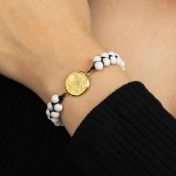 Precious Spot Howlite Engraved Map Bracelet [14 Karat Gold]