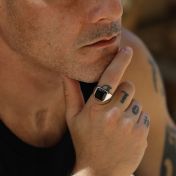Men Ring with Black Onyx Stone in Sterling Silver
