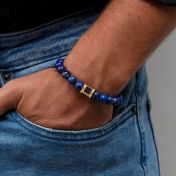 Lapis Lazuli Men Bracelet with Nano Bible - 14 Karat Gold