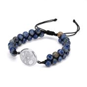 Lapis Lazuli Engraved Map Men Bracelet [Sterling Silver]