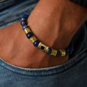 Lapis Lazuli Men Name Bracelet with Nano Bible - 18K Gold Vermeil