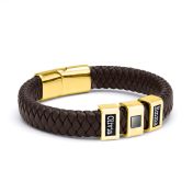 Brown Leather Men Name Bracelet with Nano Bible - 18K Gold Vermeil