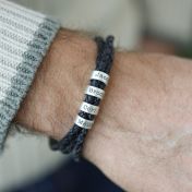 Engraved Leather bracelet for Men - SIlver name Spheres of your choice