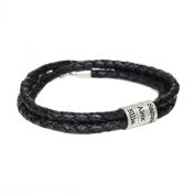 Black Leather Engraved Bracelet with 925 Sterling silver engraved beads
