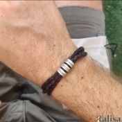 Men Brown Bracelet with Engraved Spheres in Silver