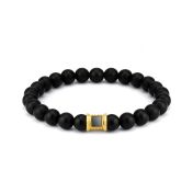 Black Onyx Men Bracelet with Nano Bible - 14 Karat Gold