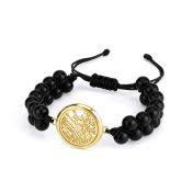 Black Onyx Map Men Bracelet [14 Karat Gold]