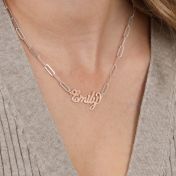 Paperclip Style Glam Name Necklace [Sterling Silver / 18k Rose Gold Plated Pendant]