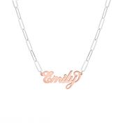 Paperclip Style Glam Name Necklace [Sterling Silver / 18k Rose Gold Plated Pendant]