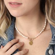 Round Braille Initial Pearl Necklace