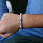 Black Silver Cross Men Name Bracelet with Picasso Jasper Stones