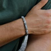 Black Silver Cross Men Name Bracelet with Picasso Jasper Stones