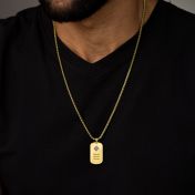 Engraved Tag Necklace for Men with Nano Bible - 18K Gold Plated