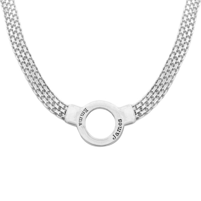 Herringbone Circle Name Necklace [Sterling Silver]