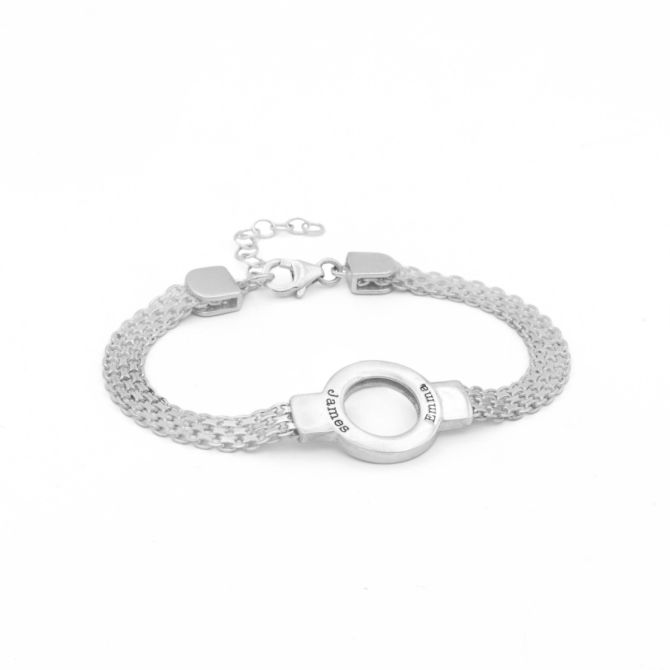 Herringbone Circle Name Bracelet [Sterling Silver]