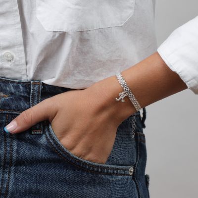 Herringbone Initial Bracelet [Sterling Silver]