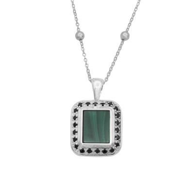 Touch of Nature Malachite Necklace - Black Crystals [Sterling Silver]