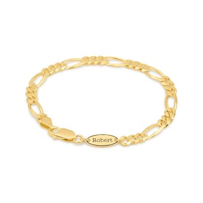 Figaro Chain Bracelet with Custom Nameplate [Gold Plated] - 5MM