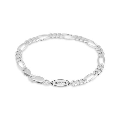 Figaro Chain Bracelet with Custom Nameplate [Sterling Silver] - 5MM