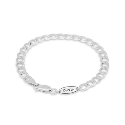 Curb Chain Bracelet with Custom Nameplate [Sterling Silver] - 5MM
