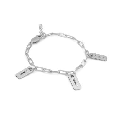 Paperclip Style Engraved Charms Bracelet [Sterling Silver]