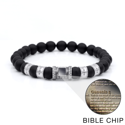 Black Onyx Men Name Bracelet With Nano Bible [Sterling Silver]