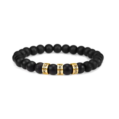Serene Black Onyx Men Name Bracelet - 18K Gold Vermeil