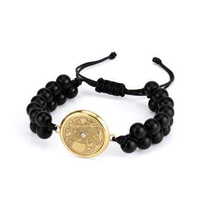 Black Onyx Engraved Map Bracelet [18K Gold Vermeil]