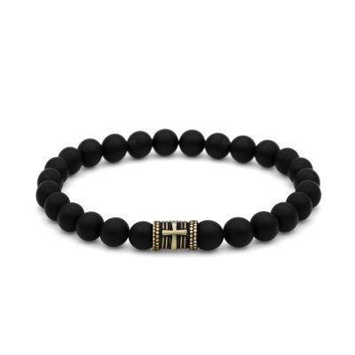 Black Onyx Cross Men Bracelet - Vintage Yellow