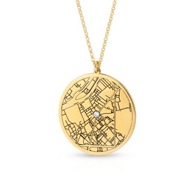 Precious Spot Engraved Map Necklace [14 Karat Gold]