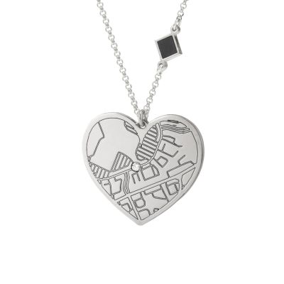 Ties of Heart Engraved Map Necklace with Nano Bible [Sterling Silver]