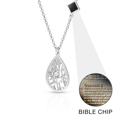 Cherished Spot Map Necklace with Nano Bible [14 Karat White Gold]
